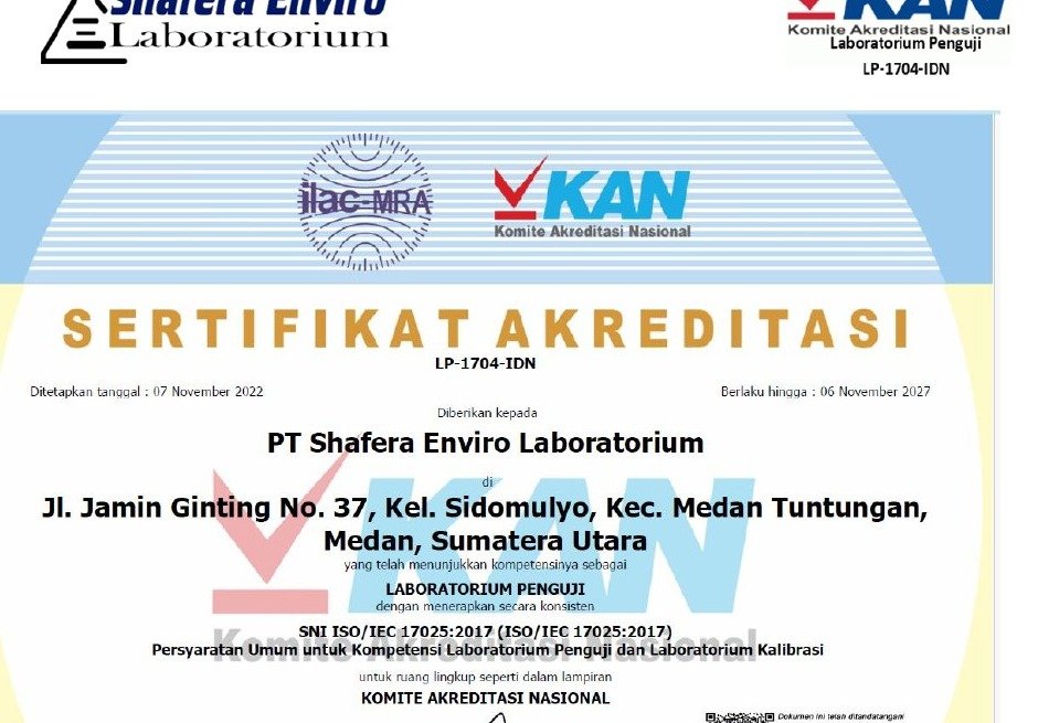 Sertifikat KAN PT Shafera Enviro Laboratorium